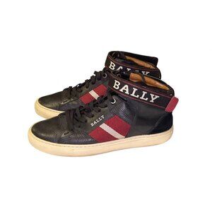 Bally Switzerland Leather High Top Sneakers Black Red Stripe Men’s US 9 Designer